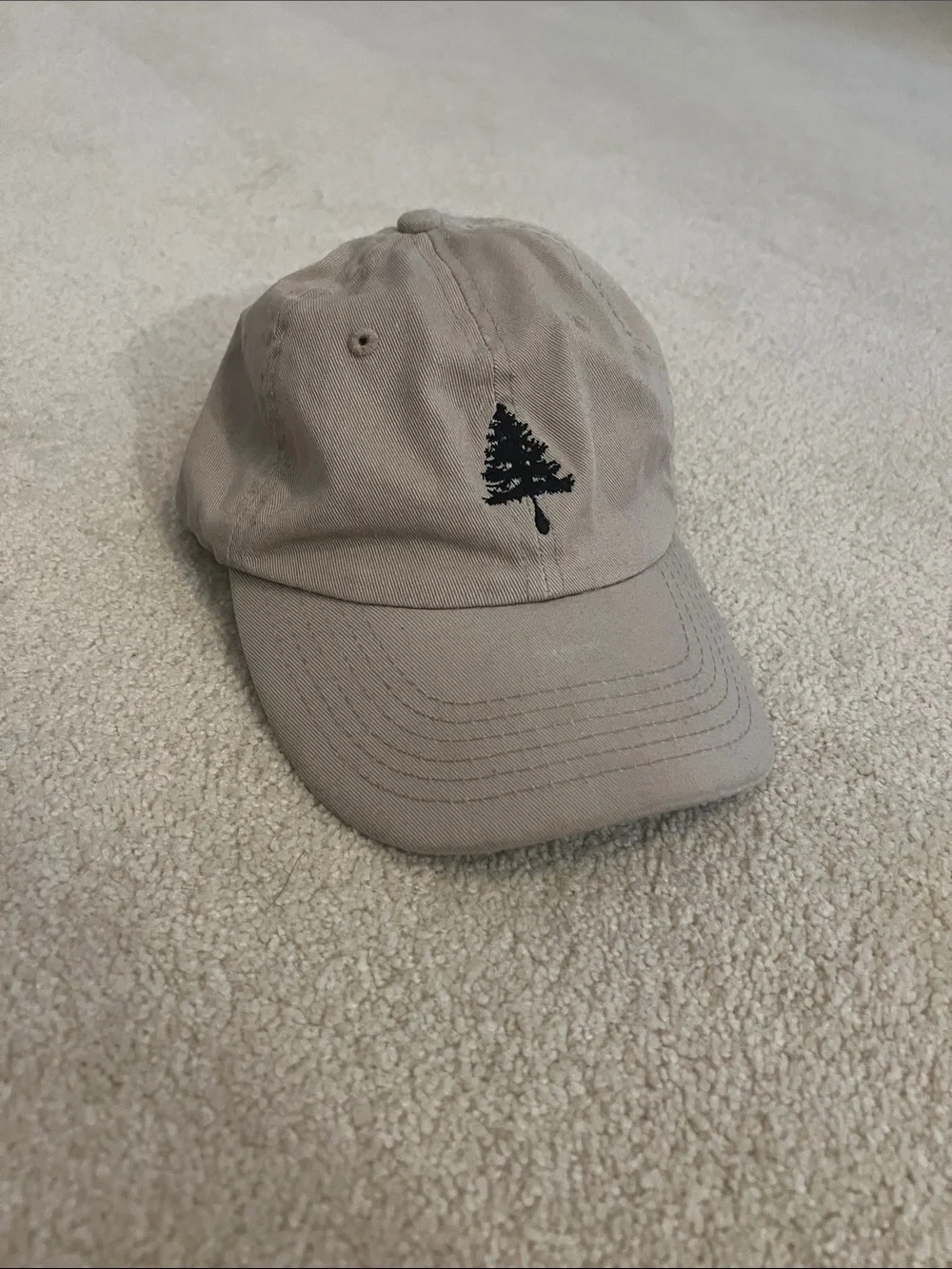 Kids Neutral Tan Baseball Cap with Black Tree Embroidery 100% cotton